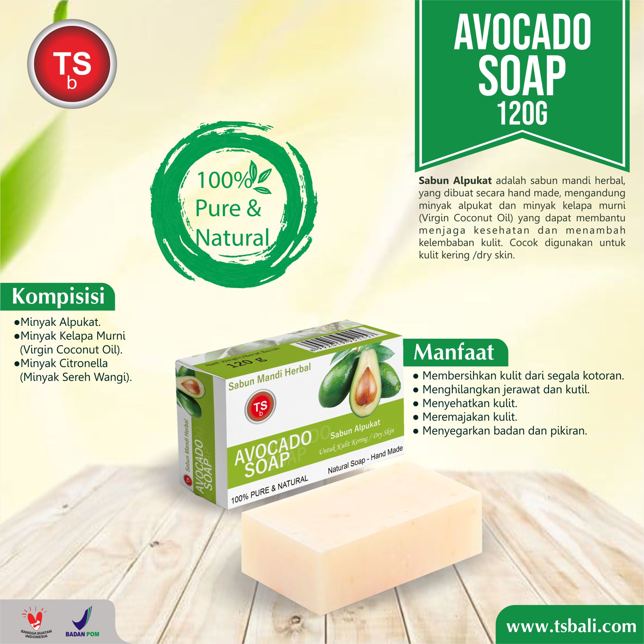 Avocado Oil Natural Bar Soap Sabun Batang Minyak Alpukat - Image 2