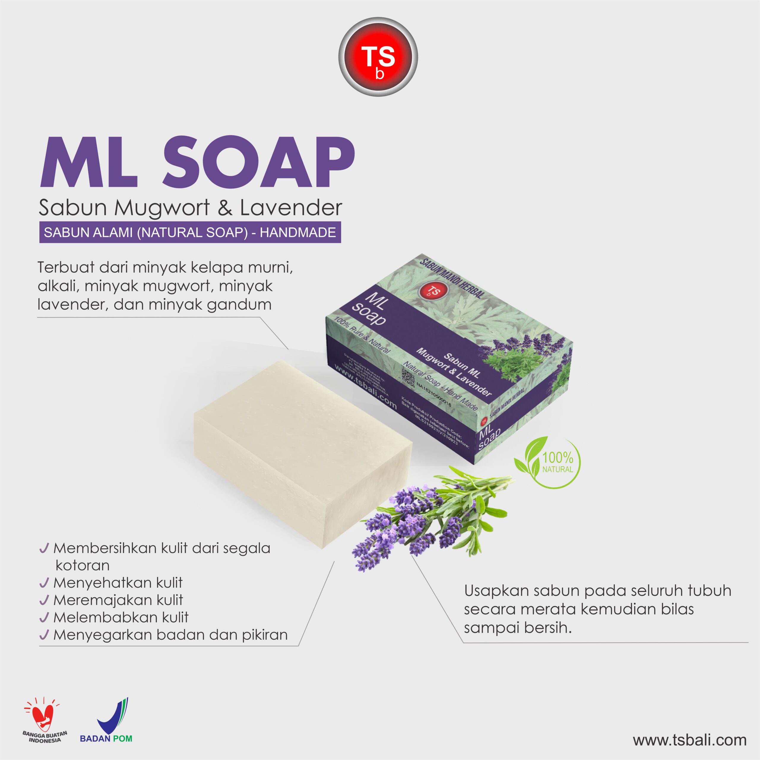 Mugwort & Lavender Oil Natural Bar Soap Sabun Batang ML Soap - Image 2