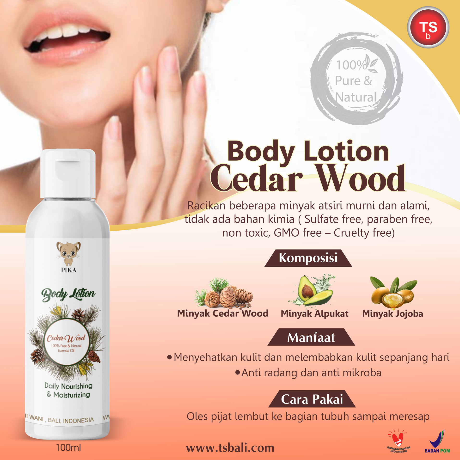 Cedarwood Body Lotion Oil Herbal Alami / Pelembab Kulit - Image 2