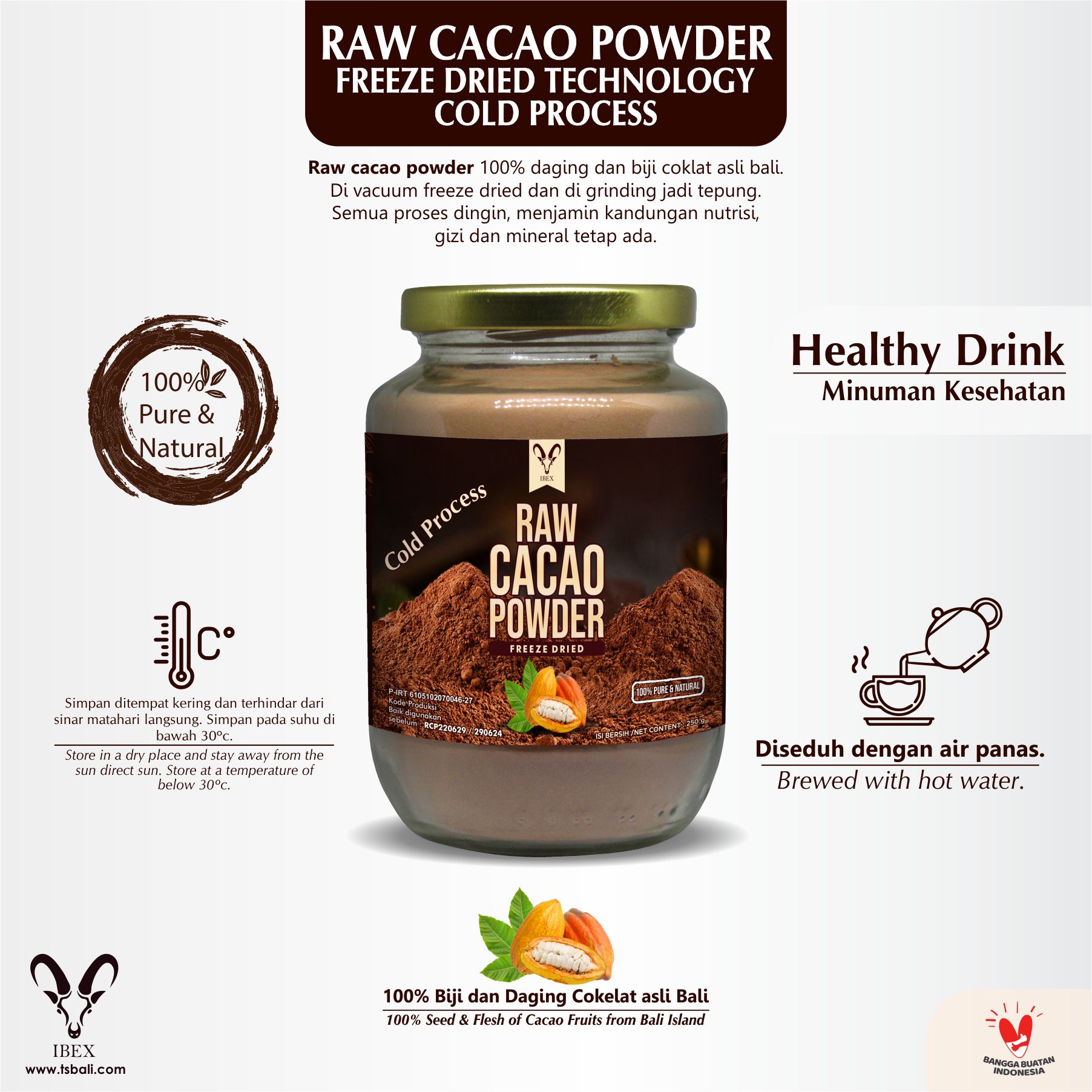 IBEX Raw Cacao Powder / Freeze Dried Cacao / Cold Process 250gr - Image 4