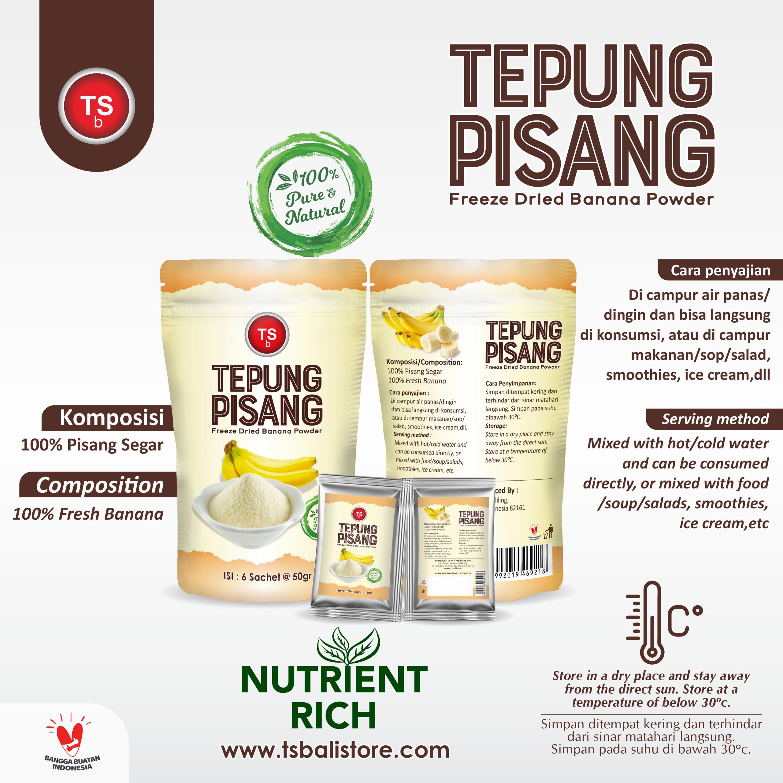 TSb Freeze Dried Banana Powder Pure/Bubuk Pisang 100% Asli 6s @50gr - Image 2