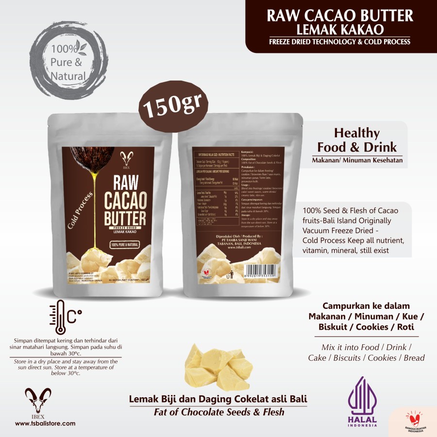 IBEX - Raw Cacaco Butter / Lemak Kakao Freeze Dried ( Pouch ) 150gr - Image 3