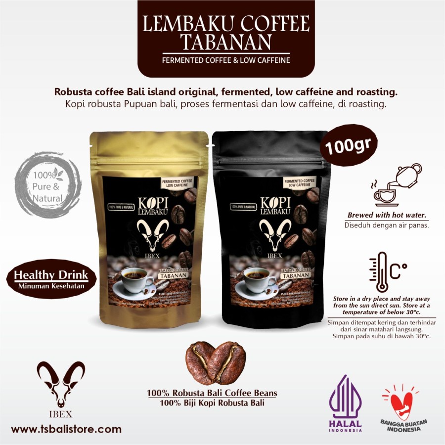 IBEX Kopi Lembaku Tabanan / Fermented Coffee & Low Caffeine 100gr - Pouch Gold - Image 2