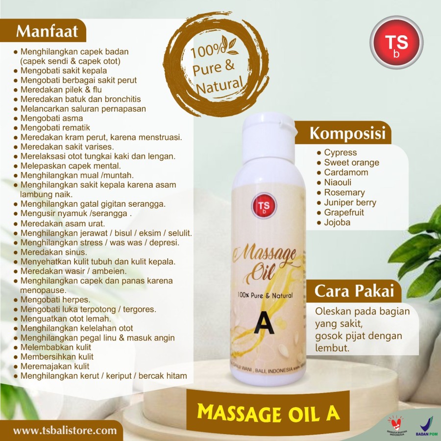 Massage Oil A 100% Pure & Natural, Minyak Pijat Melembutkan Kulit 60ml - Image 2