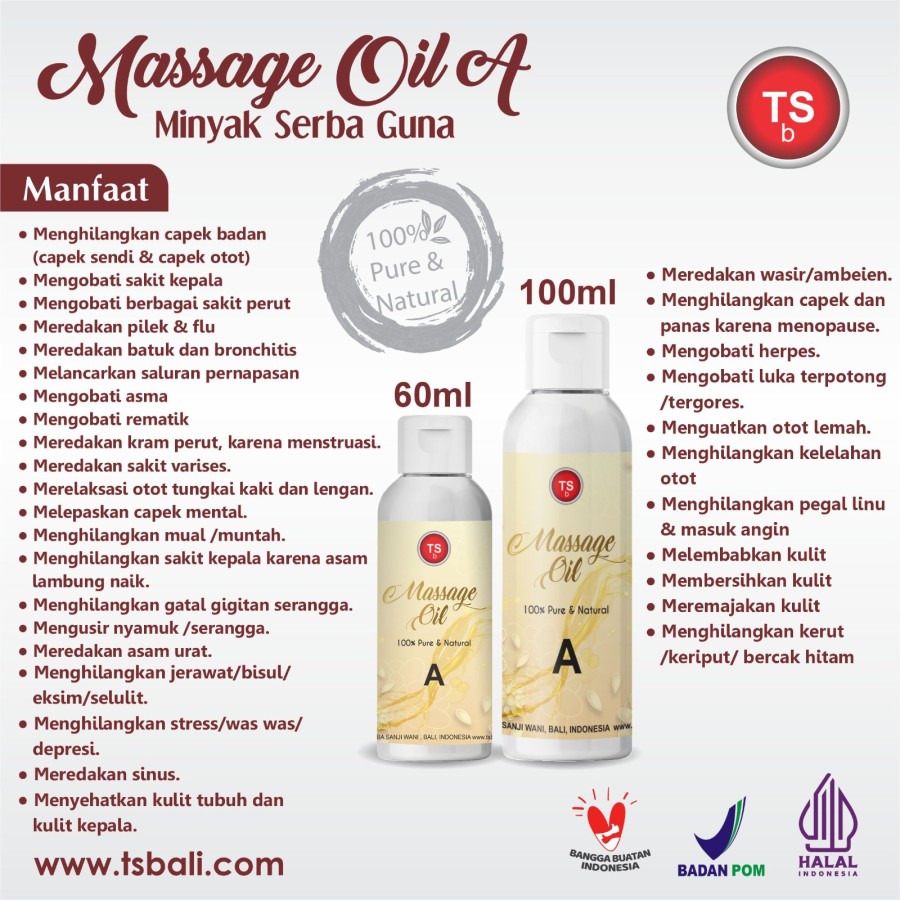 Massage Oil A 100% Pure & Natural, Minyak Pijat Melembutkan Kulit 60ml - Image 3