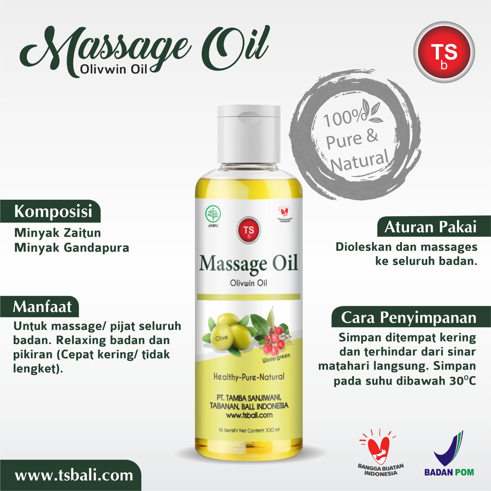 TSb Massage Oil / Olivwin Oil Healthy Pure & Nature 100ml - Image 2