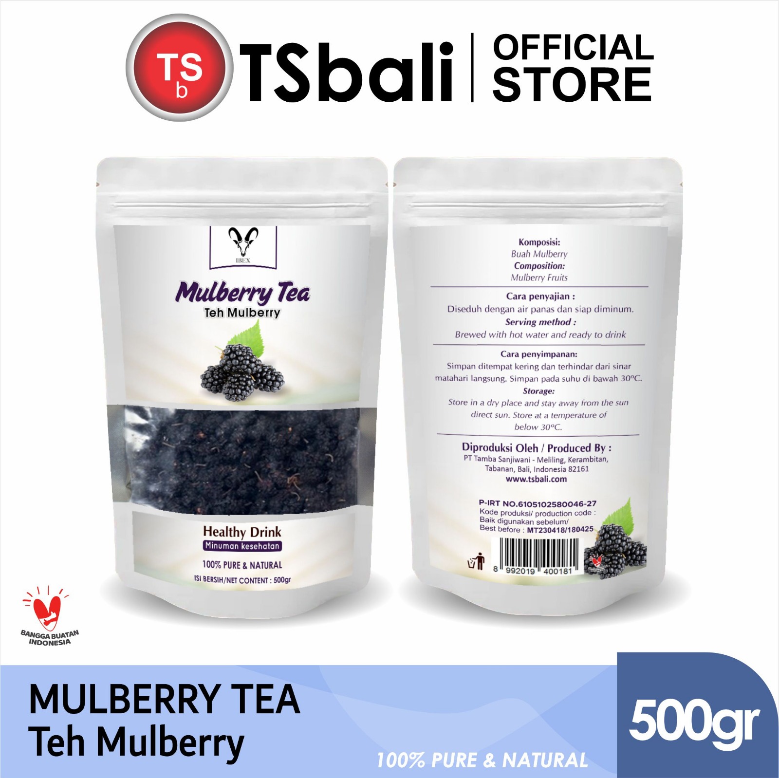 IBEX - Mulberry Tea Minuman Herbal Teh Mulberry Pure & Natural 500 gr