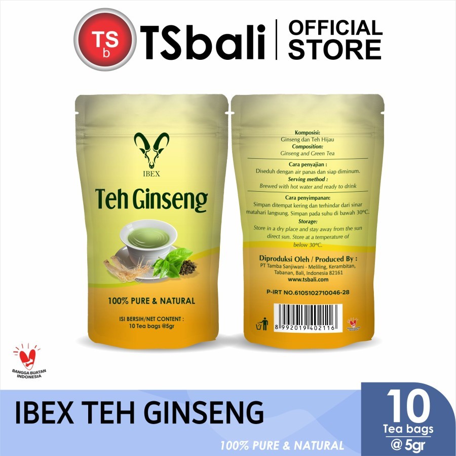 IBEX Ginseng Tea Minuman Teh Ginseng Pure & Natural 5gr x 10 Kantong