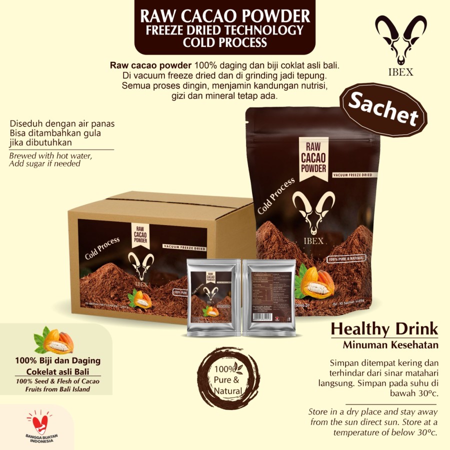 IBEX Raw Cacao Powder Sachet / Coklat Mentah Freeze Dried 25gr x 10 - Image 3