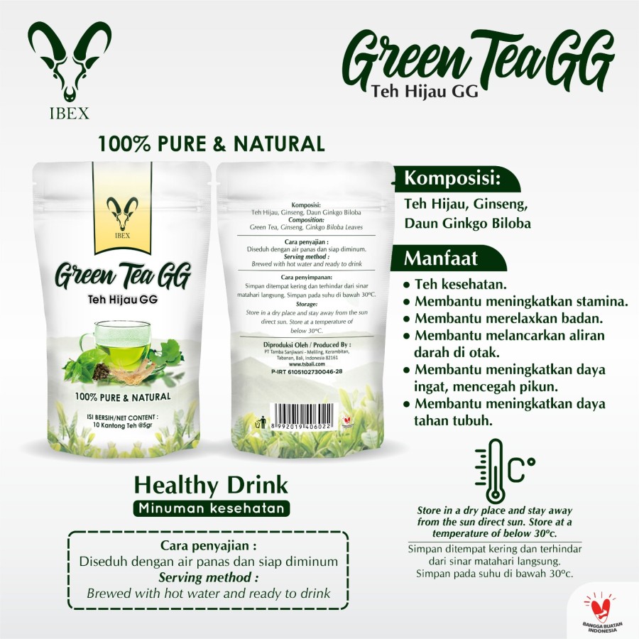 IBEX Teh Hijau GG / Green Tea GG / Teh Kesehatan 5gr x 10 Tea Bags - Image 2