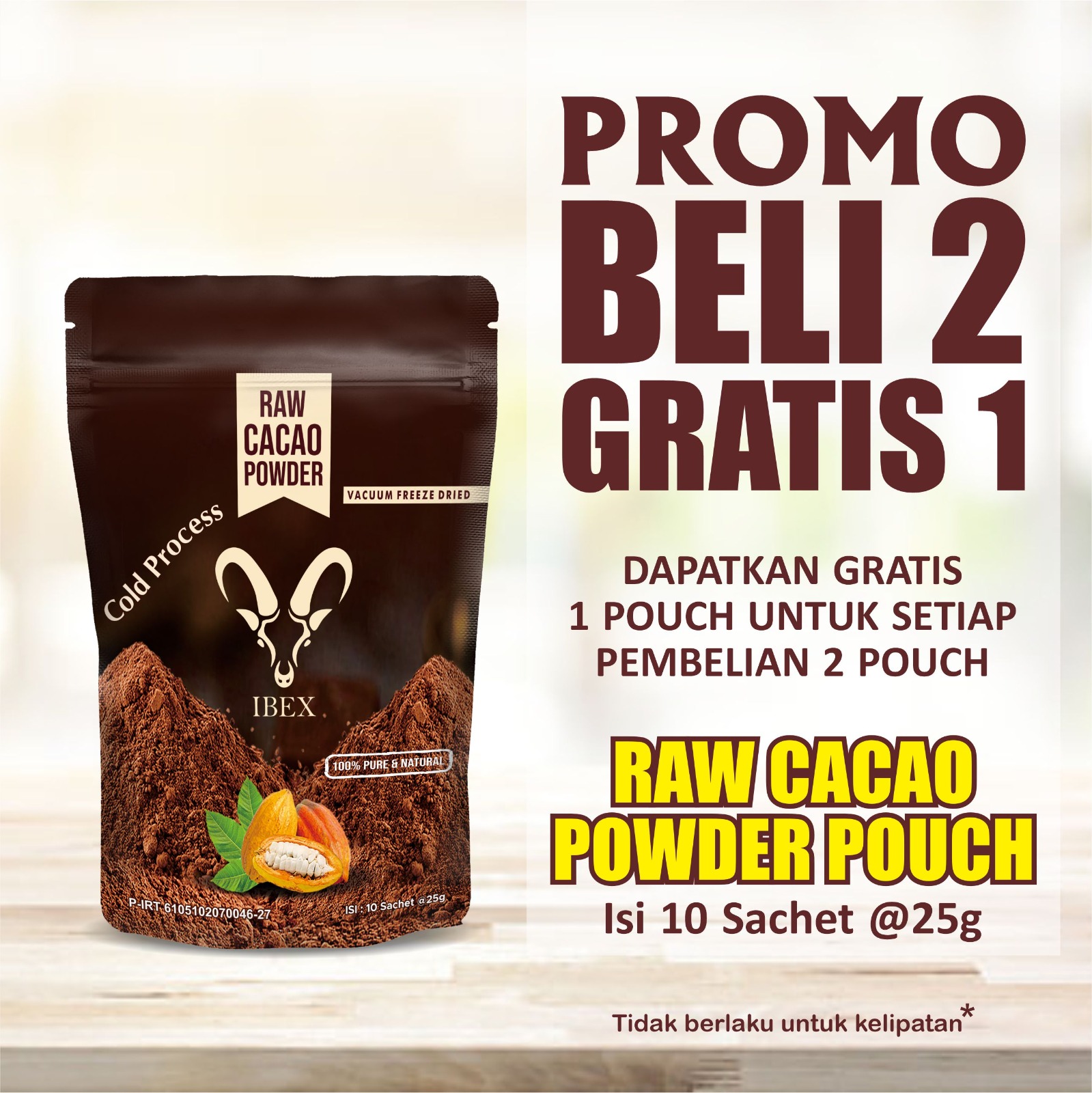 IBEX Raw Cacao Powder Sachet / Coklat Mentah Freeze Dried 25gr x 10