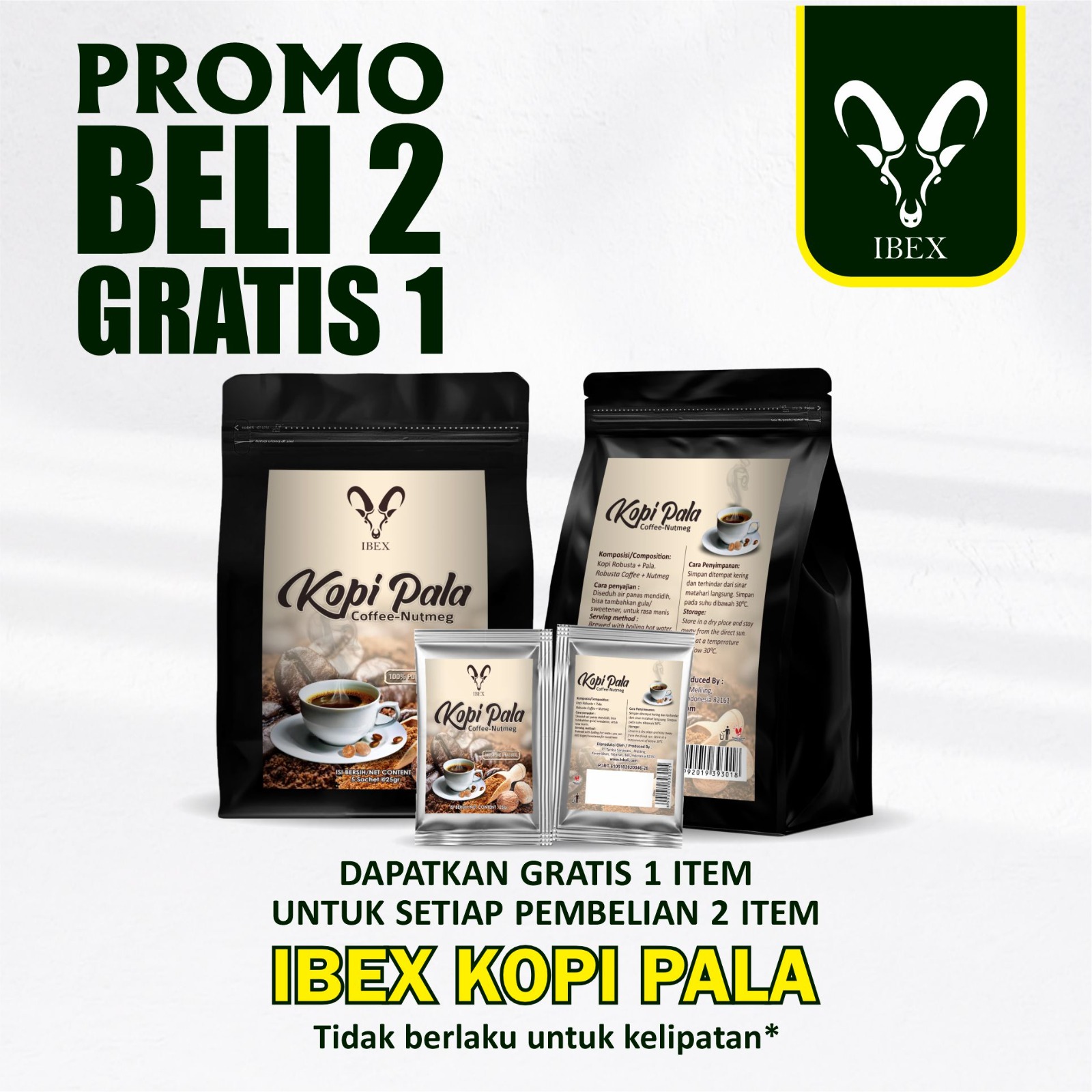 IBEX Kopi Pala - Coffee + Nutmeg - Minuman Kesehatan - 5sct @25gr