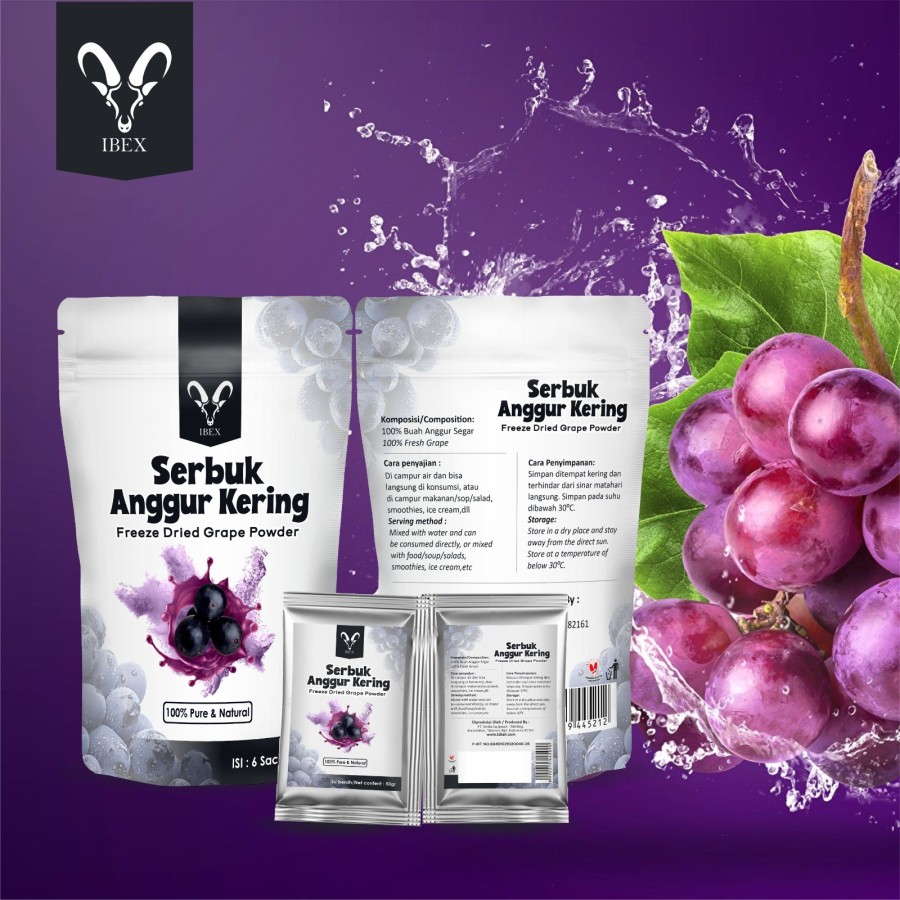 IBEX Freeze Dried Grape Powder Pure/Bubuk Anggur 100% Asli 6s @50gr - 1 pouch - Image 4
