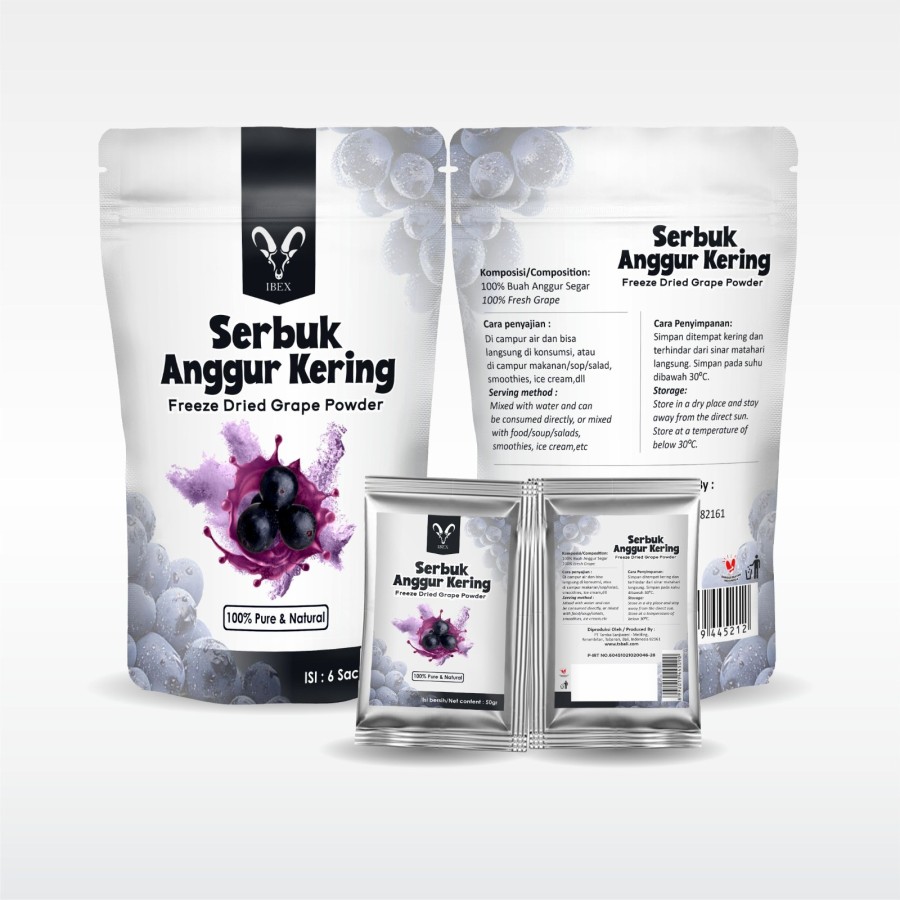 IBEX Freeze Dried Grape Powder Pure/Bubuk Anggur 100% Asli 6s @50gr - 1 pouch - Image 3