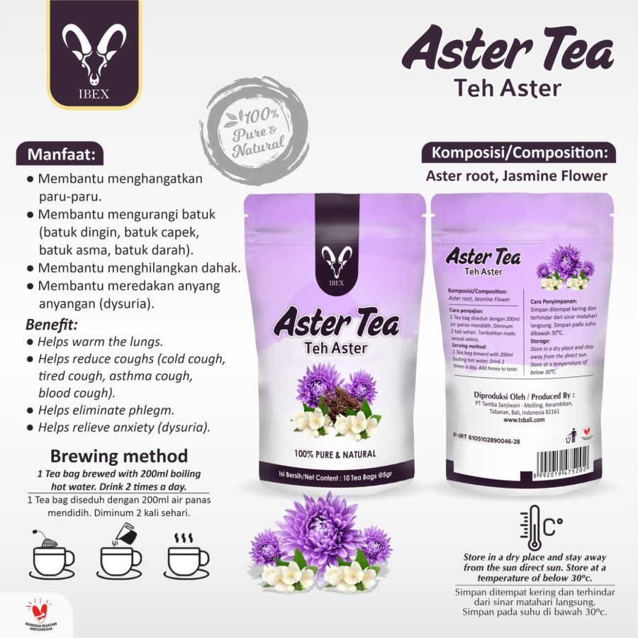 IBEX Teh Aster - Teh Herbal 100% Pure & Natural - 10 tea bags @5gr - Image 2