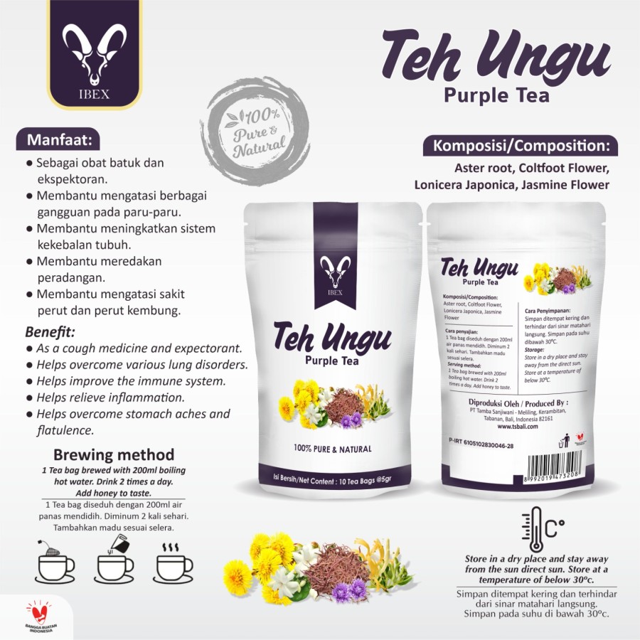 IBEX Teh Ungu - Purple Tea - Teh Herbal - 100% Pure | 10 tea bags @5gr - Image 3