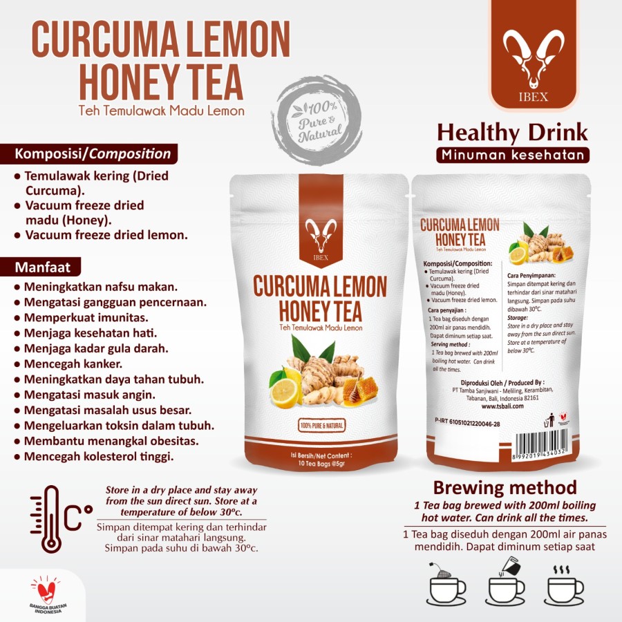 IBEX Curcuma Lemon Honey Tea - Teh Temulawak Madu Lemon - 10sct @5 gr - Image 4