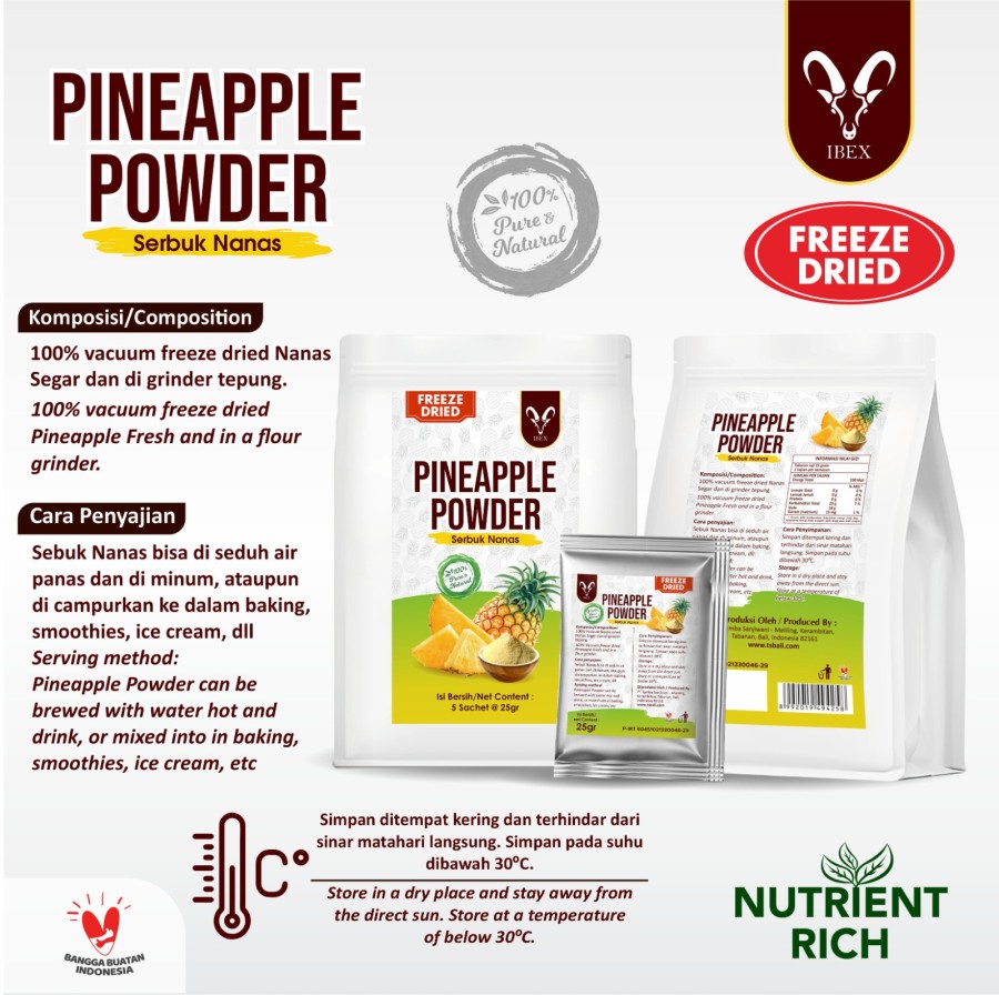 IBEX Freeze Dried Pineapple Powder/Serbuk Nanas 5s @25gr - Image 2