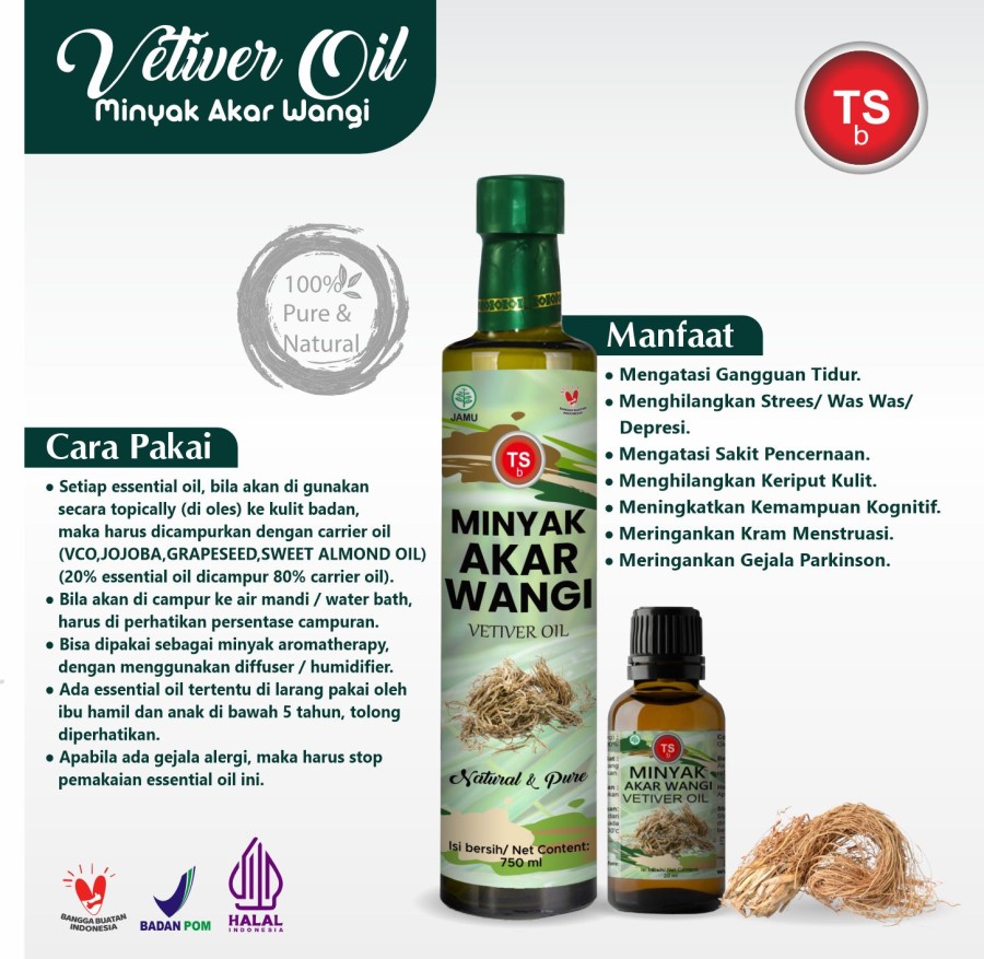 TSb Vetiver Essential Oil Diffuser Humidifier | Minyak Akar Wangi Esensial | Air Purifier Aromatherapy Oil EO 750ml - Image 2