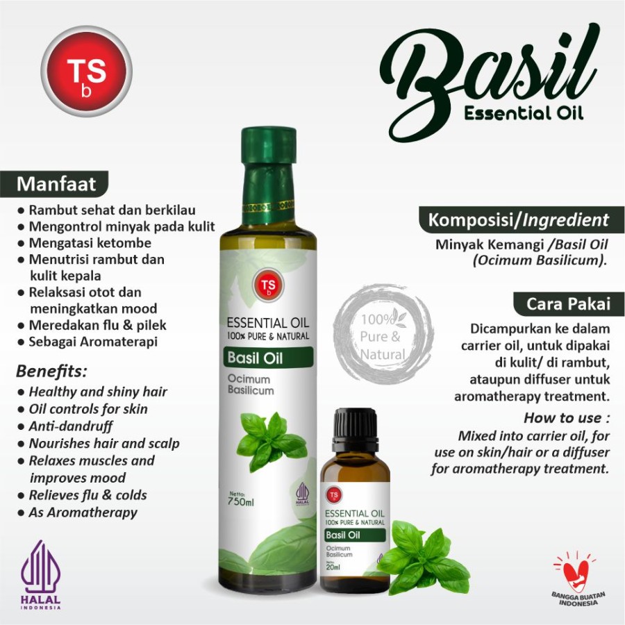TSb Basil Essential Oil Diffuser Humidifier | Minyak Kemangi Esensial | Air Purifier Aromatherapy Oil EO 750ml - Image 2