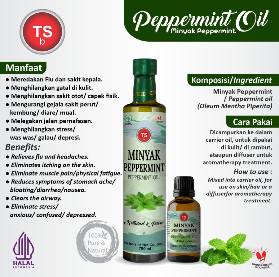 TSb Peppermint Essential Oil Diffuser Humidifier | Minyak Esensial | Air Purifier Aromatherapy Oil EO 750ml - Image 2