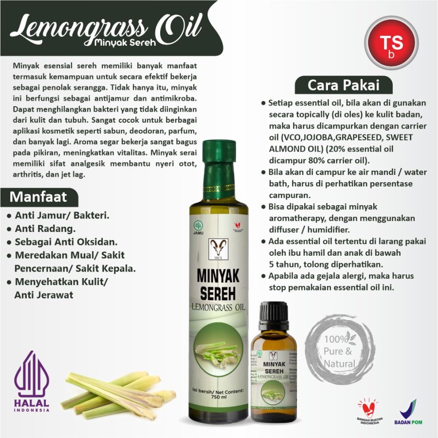 TSb Lemongrass Essential Oil Diffuser Humidifier | Minyak Esensial | Air Purifier Aromatherapy Oil EO 750ml - Image 2