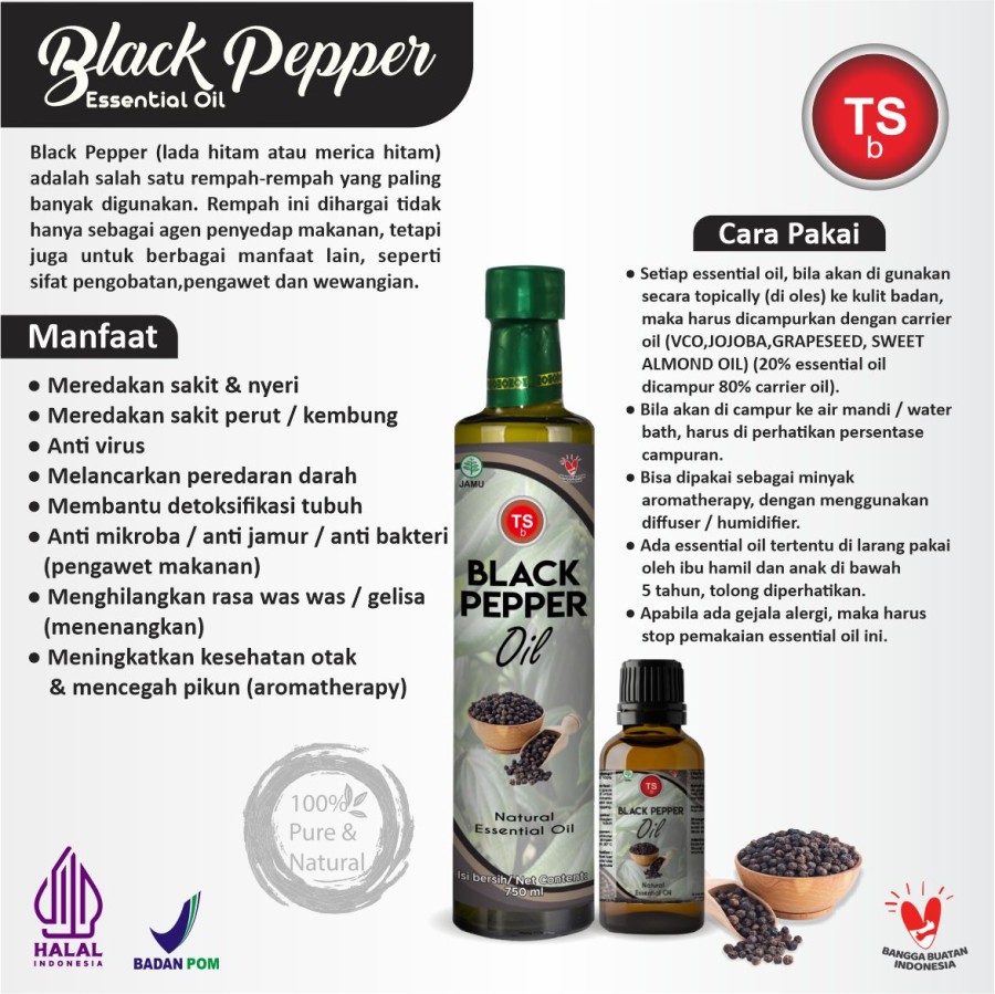 TSb Black Pepper Essential Oil Diffuser Humidifier | Minyak Esensial | Air Purifier Aromatherapy Oil EO 750ml - Image 2